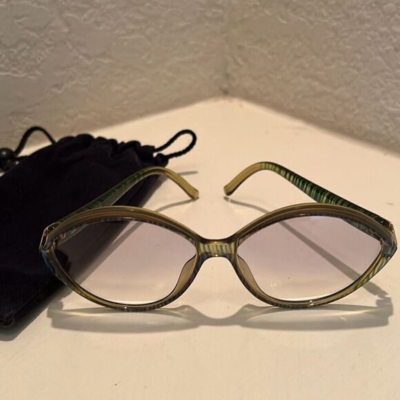 Christian Dior Round Frame Light Tint Sunglasses Olive Green Blue Stripe Bold - Picture 1 of 15